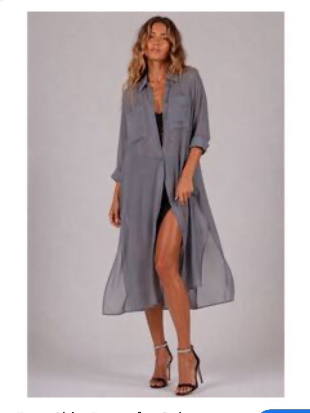 Zara sheer shirt dress, slits, grey maxi, pockets
